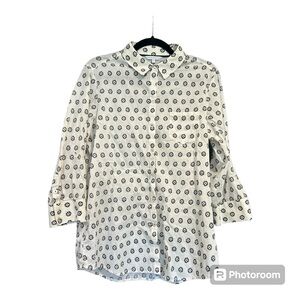 Foxcroft Women’s Button Up Shirt Collared White Black Cotton Career 12